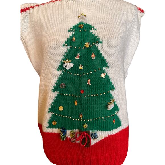 Vintage Handcrafted Ugly/Tacky Christmas Tree Sweater Vest Size M (Unbranded) - Picture 2 of 8